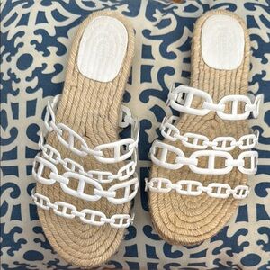 Hermes Tan and White Chain Sandals